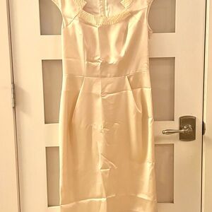 Satin Cream Midi Dress with Cap Sleeves